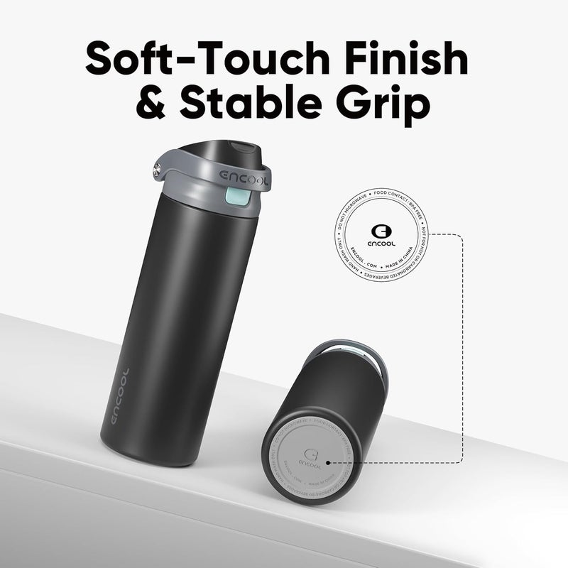 ENCOOL Leakproof Insulated Water Bottle with Straw Dual-Sip Water Bottle Bag-Safe Design for Work, Commute & Gym – Keeps Drinks Cold All Day, 32 oz, Charcoal Gray - Image 4